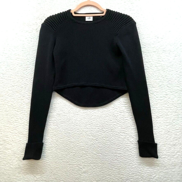 Cabi Sweater Womens Small Black Crop Ribbed Knit Hi Low Pullover Classic 3525 - Picture 1 of 11